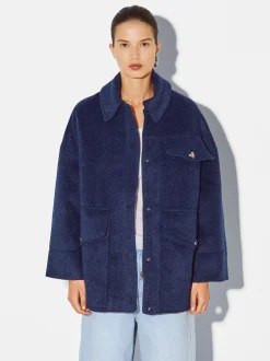 PARFOIS Abrigo Con Bolsillos Solapa Azul New