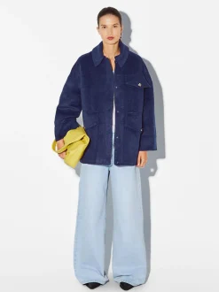 PARFOIS Abrigo Con Bolsillos Solapa Azul New
