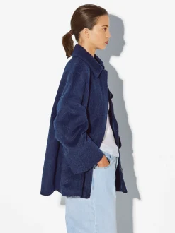 PARFOIS Abrigo Con Bolsillos Solapa Azul New