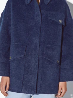PARFOIS Abrigo Con Bolsillos Solapa Azul New