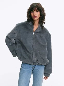 PARFOIS Abrigo De Pelo Con Bolsillos Gris Discount