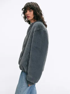 PARFOIS Abrigo De Pelo Con Bolsillos Gris Discount