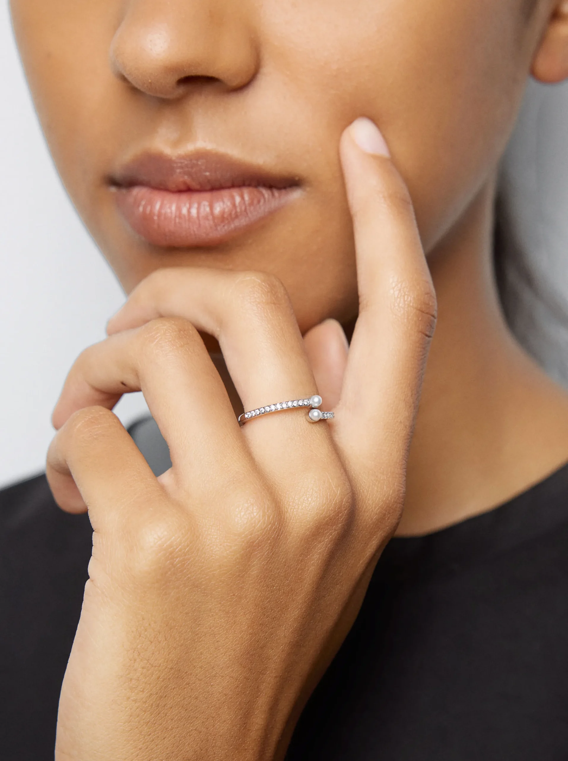 PARFOIS Anillo Con Perla Y Circonitas Plateado Flash Sale