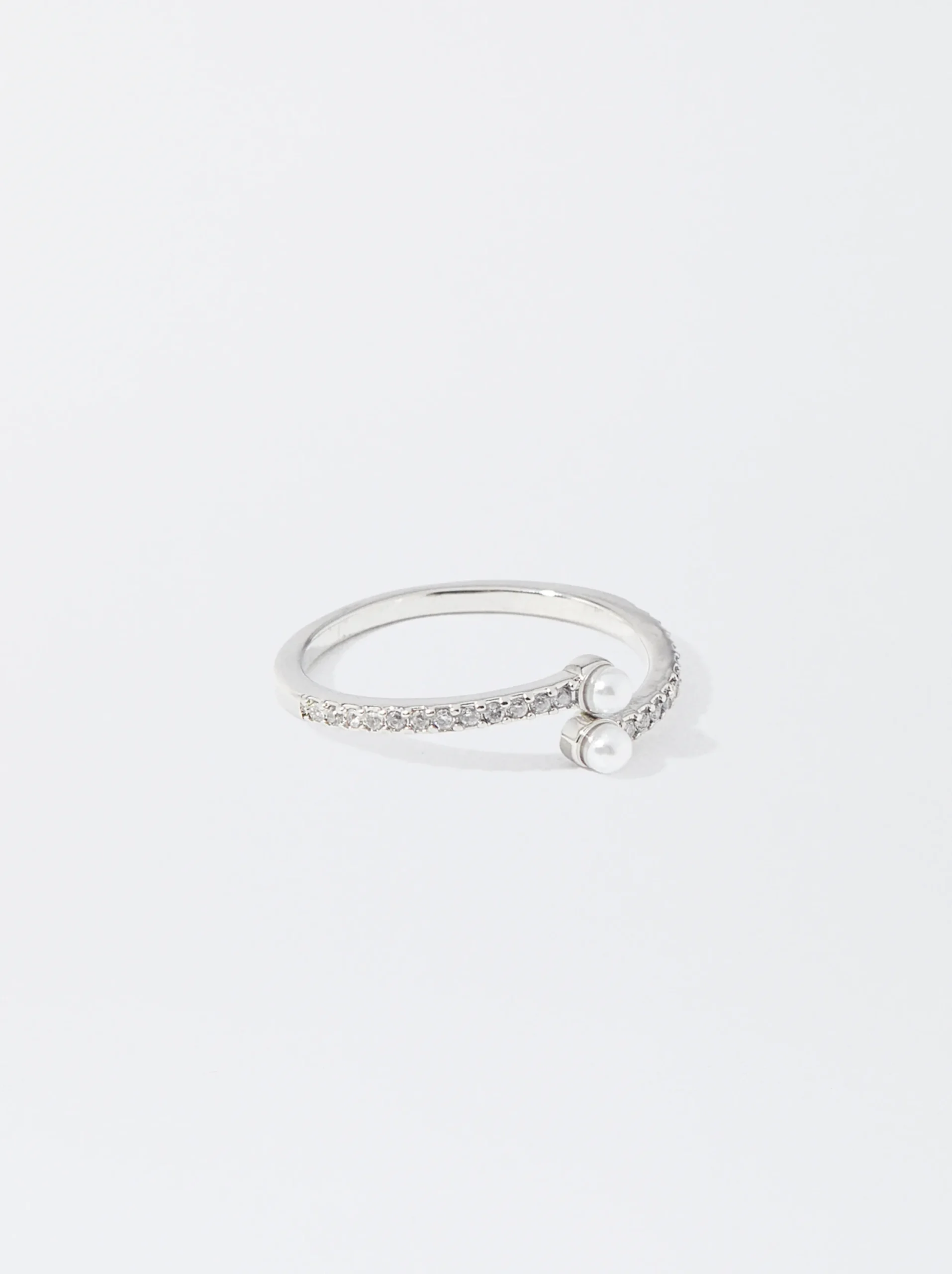 PARFOIS Anillo Con Perla Y Circonitas Plateado Flash Sale
