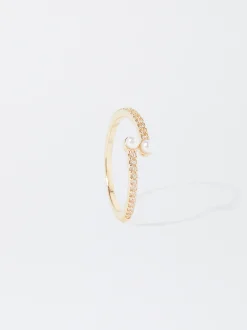 PARFOIS Anillo Con Perla Y Circonitas Dorado Sale