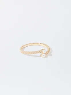 PARFOIS Anillo Con Perla Y Circonitas Dorado Sale