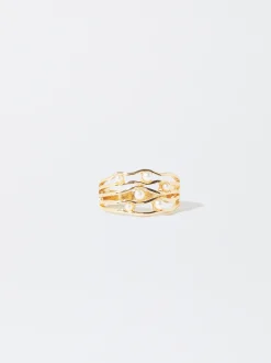 PARFOIS Anillo Con Perlas Dorado Flash Sale
