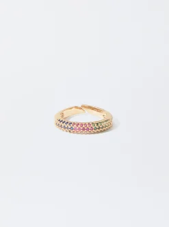 PARFOIS Anillo Dorado Con Circonitas Multicolor Multicor Flash Sale