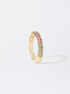 PARFOIS Anillo Dorado Con Circonitas Multicolor Multicor Flash Sale