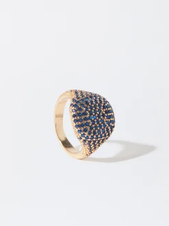 PARFOIS Anillo Dorado Con Circonitas Azul Fashion