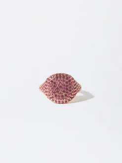 PARFOIS Anillo Dorado Con Circonitas Fucsia Cheap