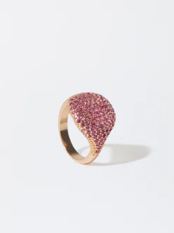 PARFOIS Anillo Dorado Con Circonitas Fucsia Cheap