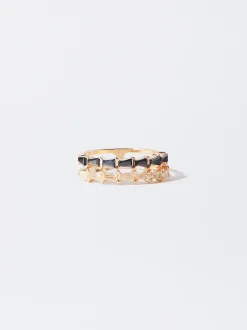 PARFOIS Anillo Dorado Con Cristales Negro New