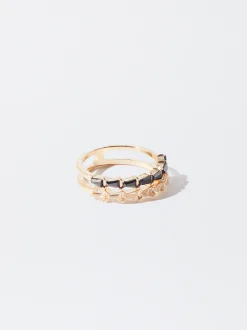 PARFOIS Anillo Dorado Con Cristales Negro New