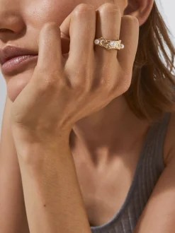 PARFOIS Anillo Dorado Con Perlas Blanco Clearance