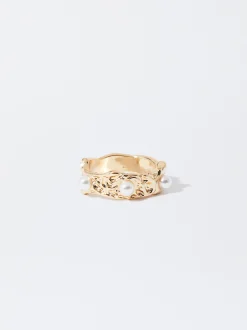 PARFOIS Anillo Dorado Con Perlas Blanco Clearance