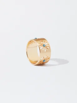 PARFOIS Anillo Dorado Con Piedra Azul Clearance
