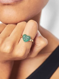 PARFOIS Anillo Dorado Coraz&oacute;n Con Circonias Verde Hot
