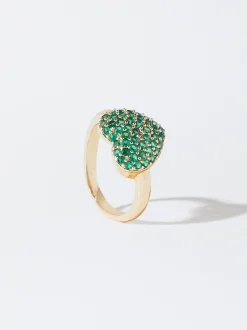 PARFOIS Anillo Dorado Coraz&oacute;n Con Circonias Verde Hot