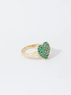 PARFOIS Anillo Dorado Coraz&oacute;n Con Circonias Verde Hot