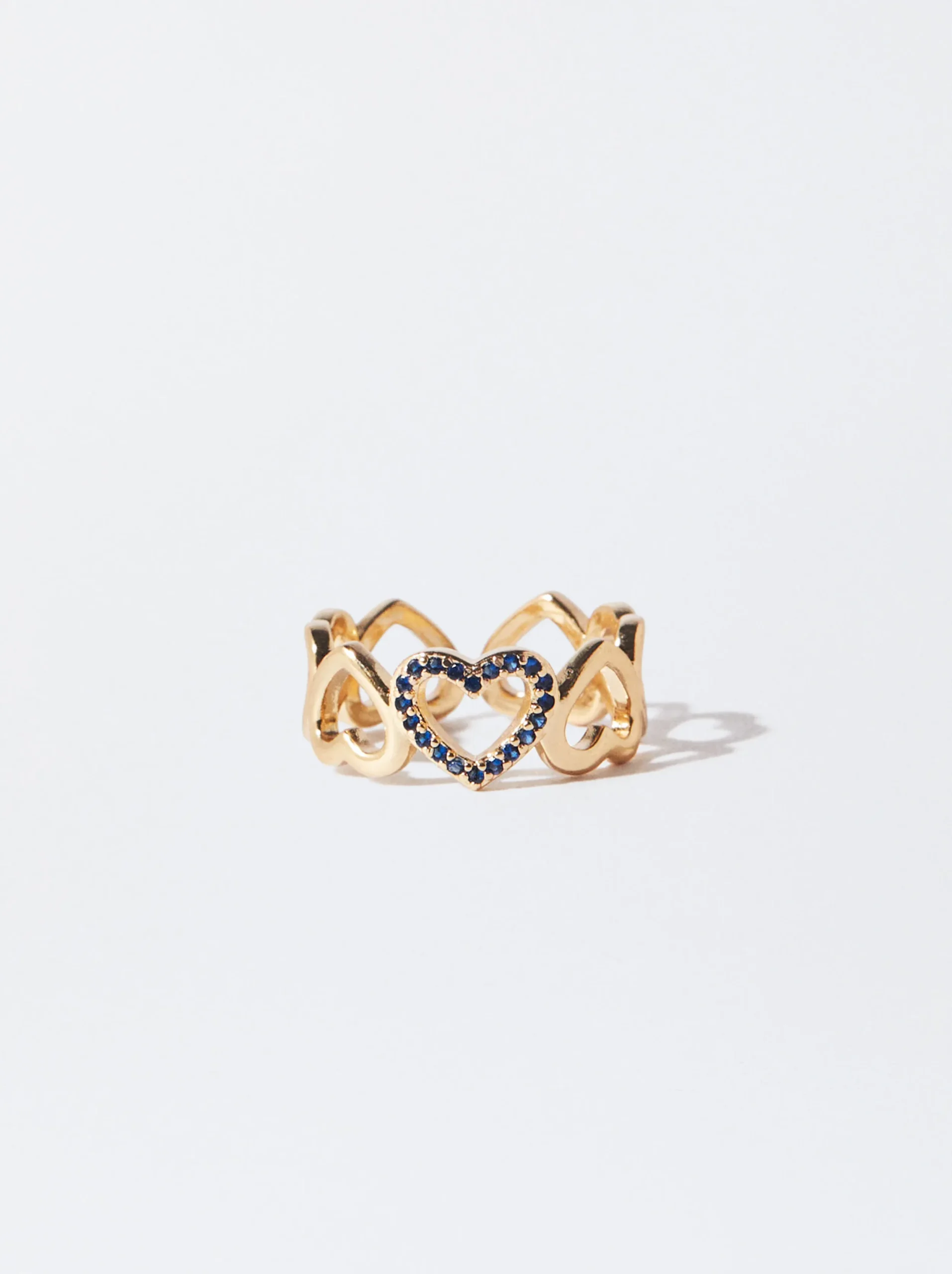 PARFOIS Anillo Dorado Corazones Con Circonias Azul New