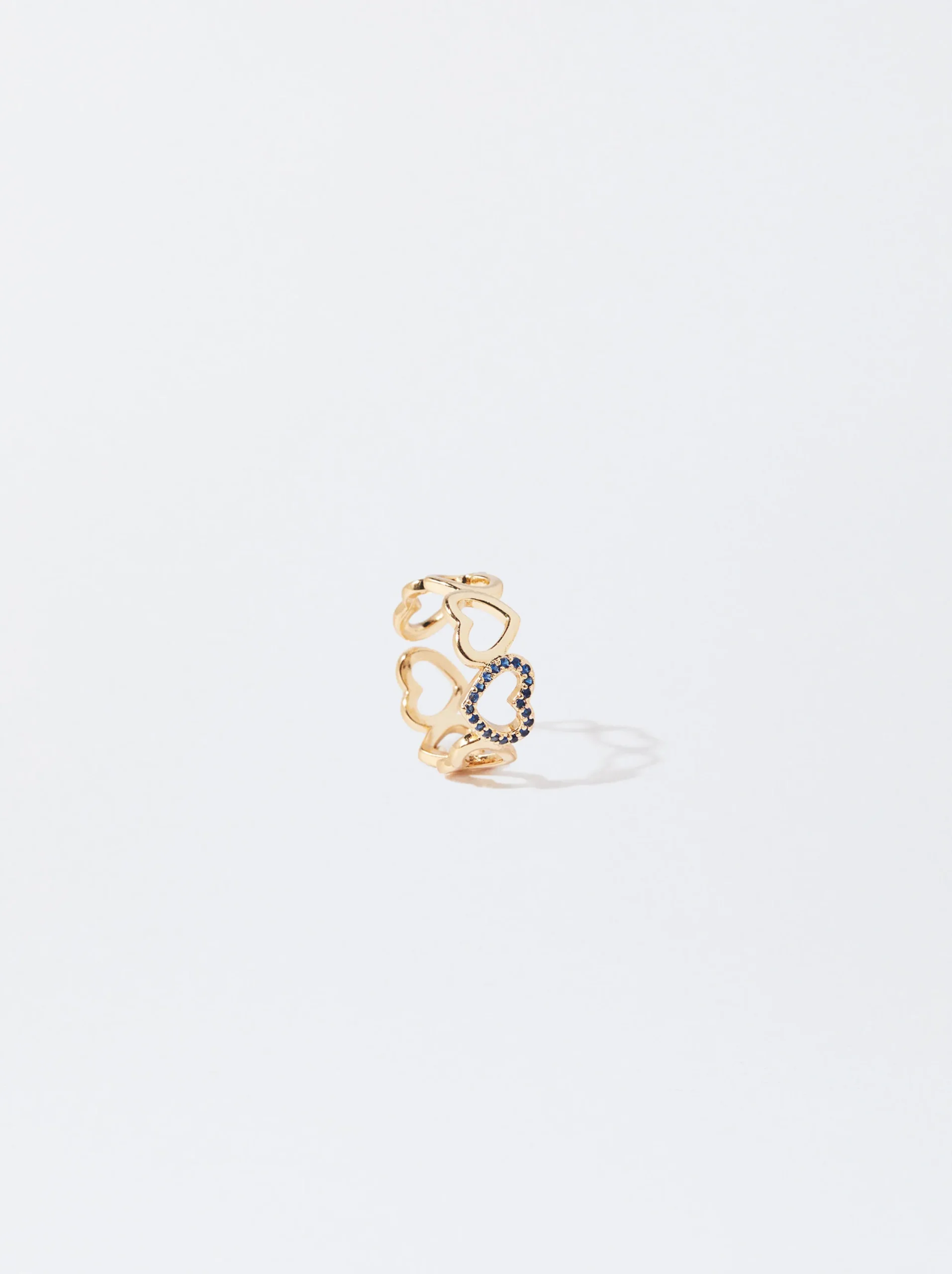 PARFOIS Anillo Dorado Corazones Con Circonias Azul New