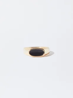 PARFOIS Anillo Dorado Esmaltado Negro Clearance