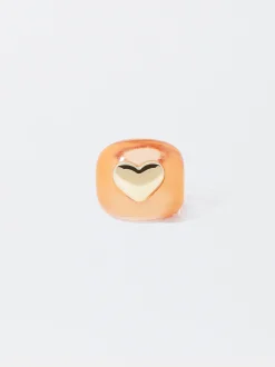 PARFOIS Anillo Resina Con Coraz&oacute;n Naranja Sale