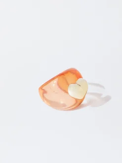 PARFOIS Anillo Resina Con Corazón Naranja Sale