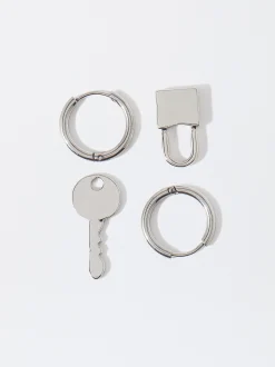 PARFOIS Aros Candado Con Llave Plateado Cheap