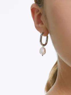 PARFOIS Aros De Acero Con Perla Plateado Fashion