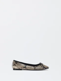 PARFOIS Bailarinas Estampado Animal Con Lazo Beige New