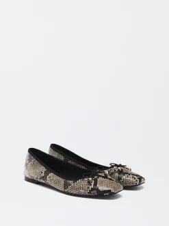 PARFOIS Bailarinas Estampado Animal Con Lazo Beige New