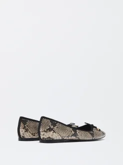 PARFOIS Bailarinas Estampado Animal Con Lazo Beige New