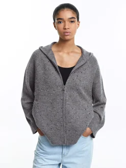 PARFOIS C&aacute;rdigan De Punto Com Strass Gris Best Sale