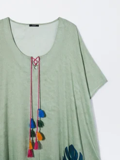 PARFOIS Caft&aacute;n Estampado Con Pompones Multicor Cheap