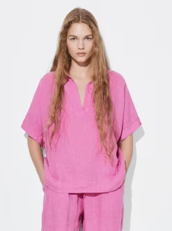 PARFOIS Camisa 100% Lino Rosa Outlet
