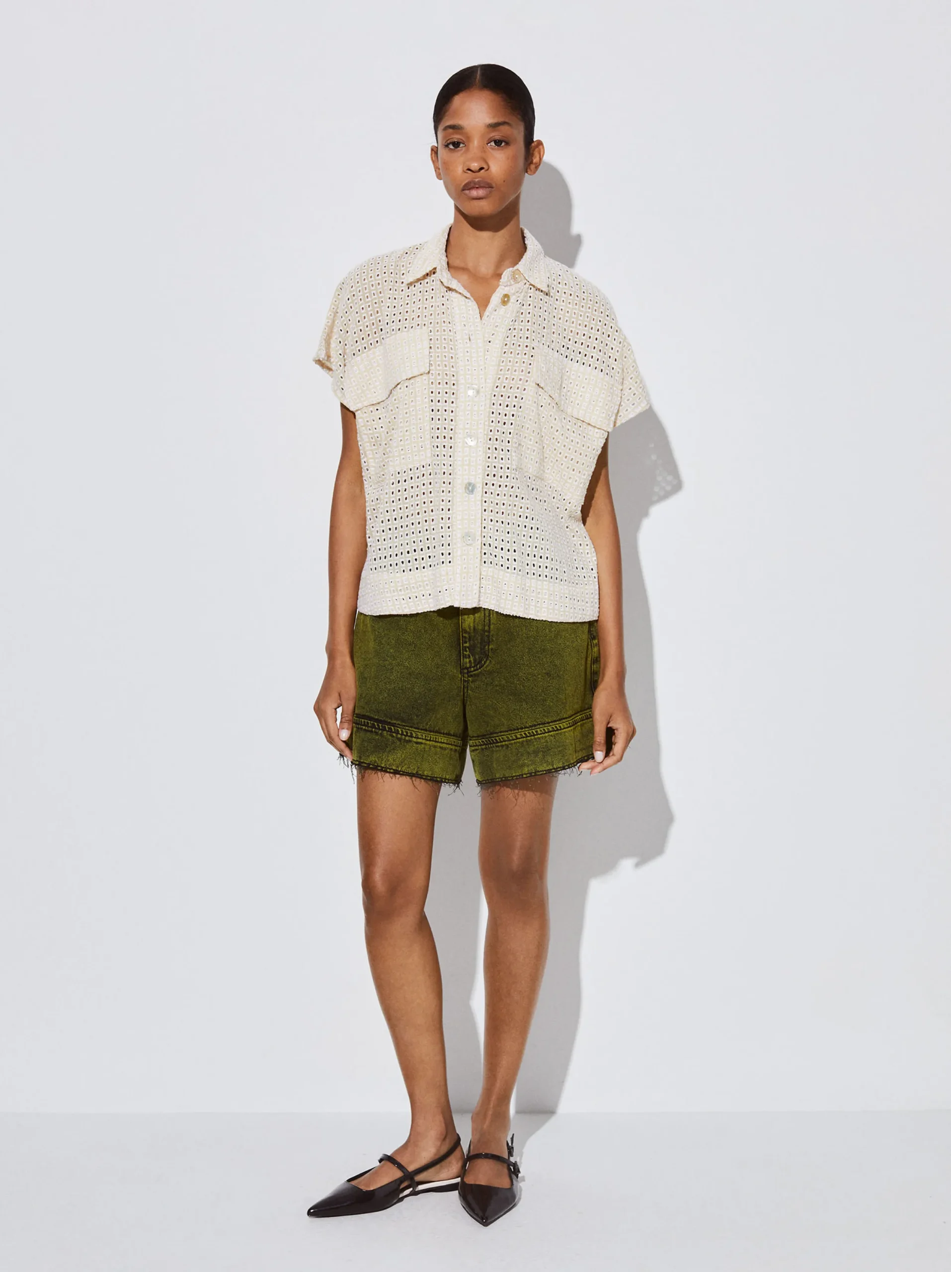 PARFOIS Camisa Algodón Con Bordado Crudo Cheap