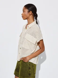 PARFOIS Camisa Algodón Con Bordado Crudo Cheap