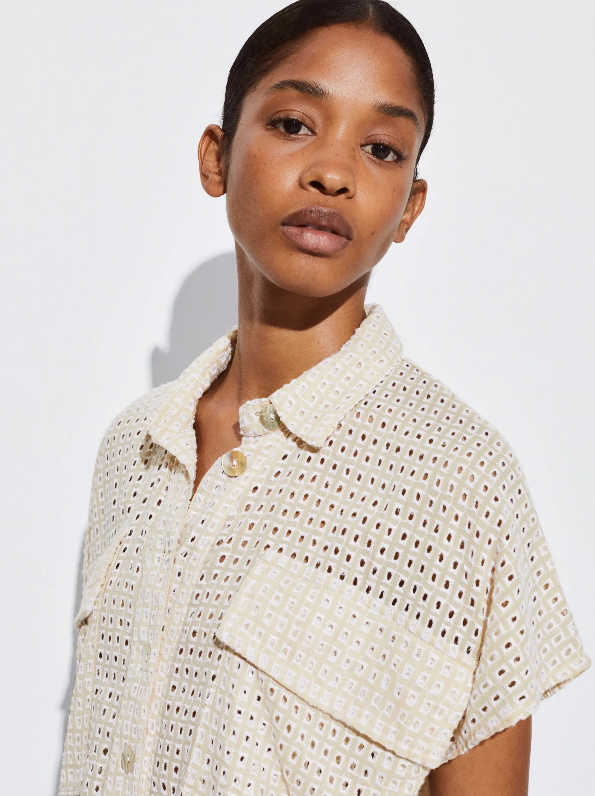 PARFOIS Camisa Algodón Con Bordado Crudo Cheap