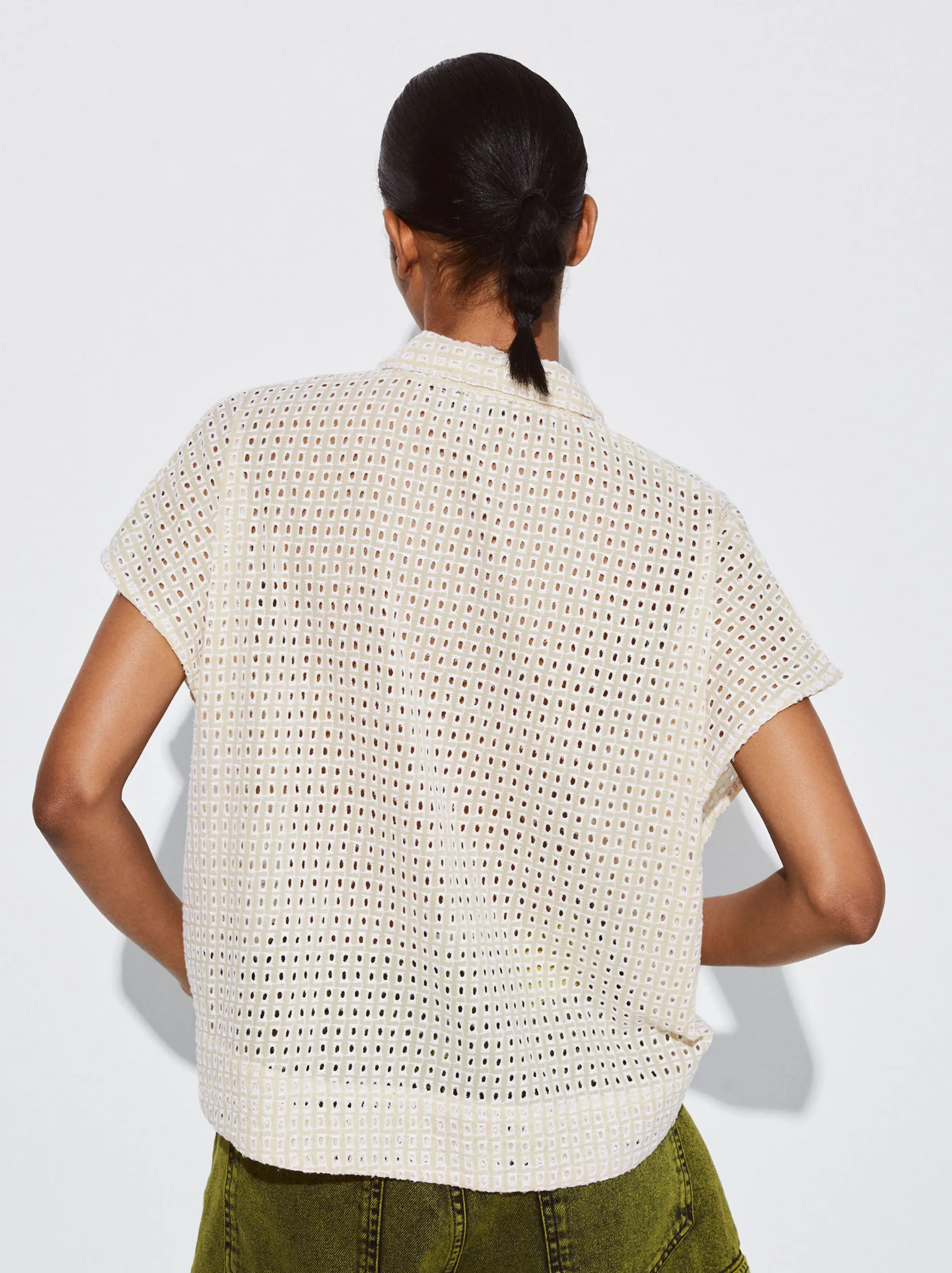 PARFOIS Camisa Algodón Con Bordado Crudo Cheap