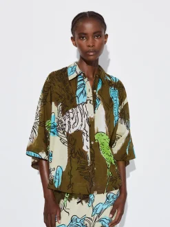 PARFOIS Camisa Algod&oacute;n Estampada Caqui Discount