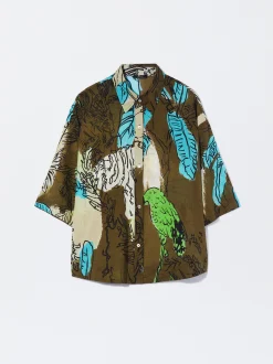 PARFOIS Camisa Algod&oacute;n Estampada Caqui Discount