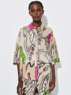 PARFOIS Camisa Algod&oacute;n Estampada Beige Cheap