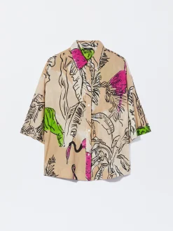 PARFOIS Camisa Algod&oacute;n Estampada Beige Cheap