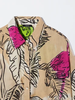 PARFOIS Camisa Algod&oacute;n Estampada Beige Cheap