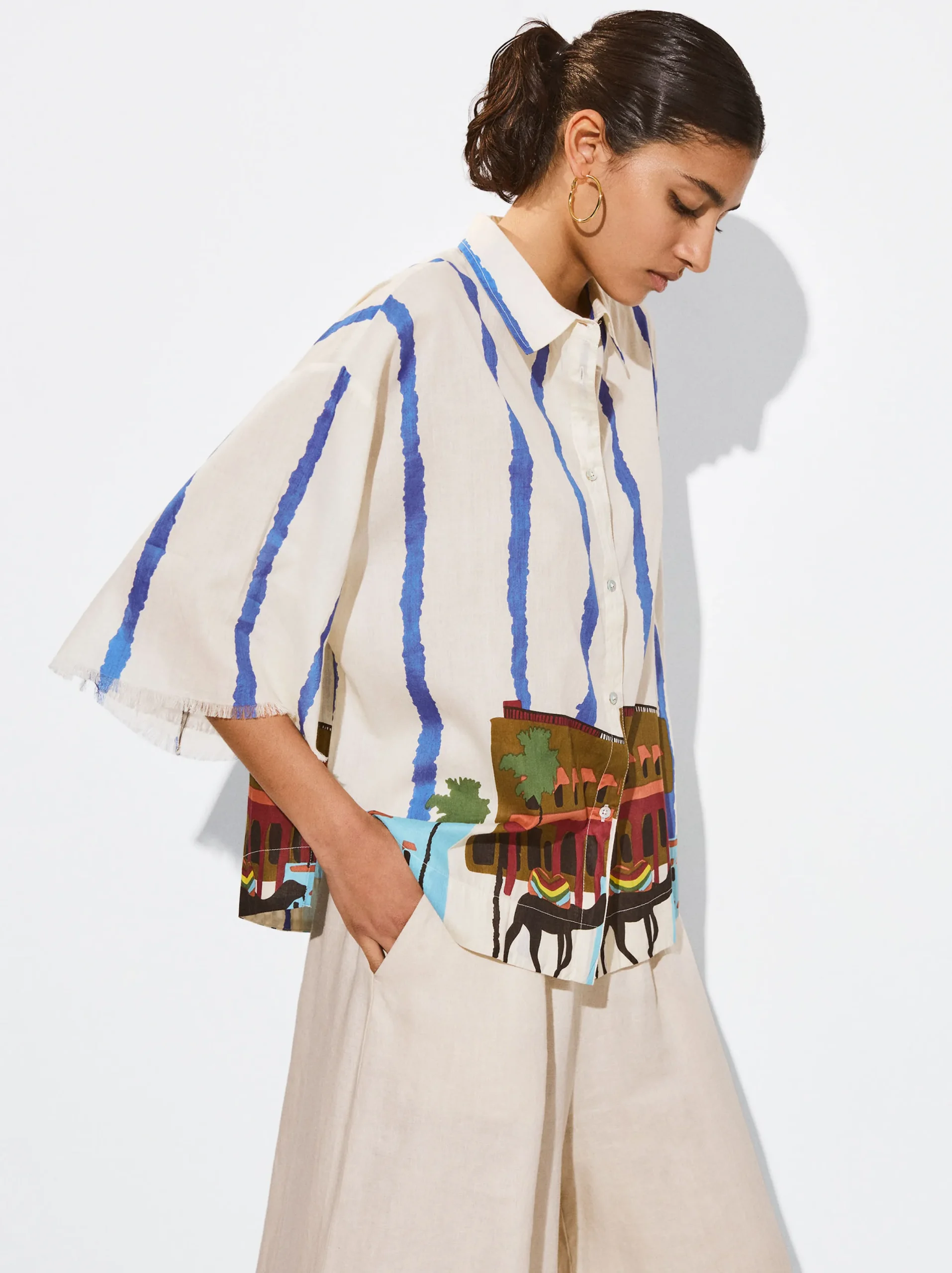 PARFOIS Camisa Algodón Estampada Multicor Outlet