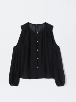 PARFOIS Camisa De Lyocell Con Hombros Abiertos Negro Flash Sale