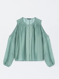 PARFOIS Camisa De Lyocell Con Hombros Abiertos Azul Cheap