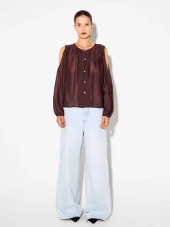 PARFOIS Camisa De Lyocell Con Hombros Abiertos Burdeos Shop